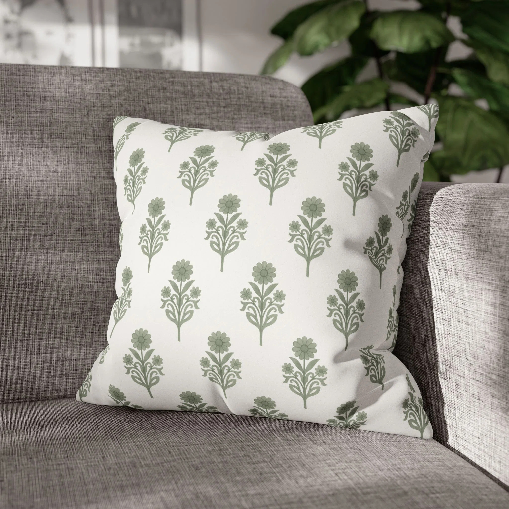 Block Print Inspired Floral Pillow Cover |  Botanical Aesthetic Throw Pillow | Wayfair North America