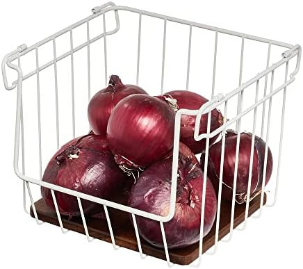 iDesign The Ría Safford Collection Open Front Wire Basket with Acacia Wood, 10" x 10" x 8" | Amazon (US)