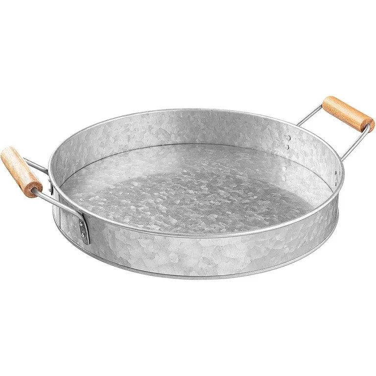Royalty Art Rustic Serving Tray, Large Round Metal Base with Wood Carry Handles, Galvanized Steel... | Walmart (US)