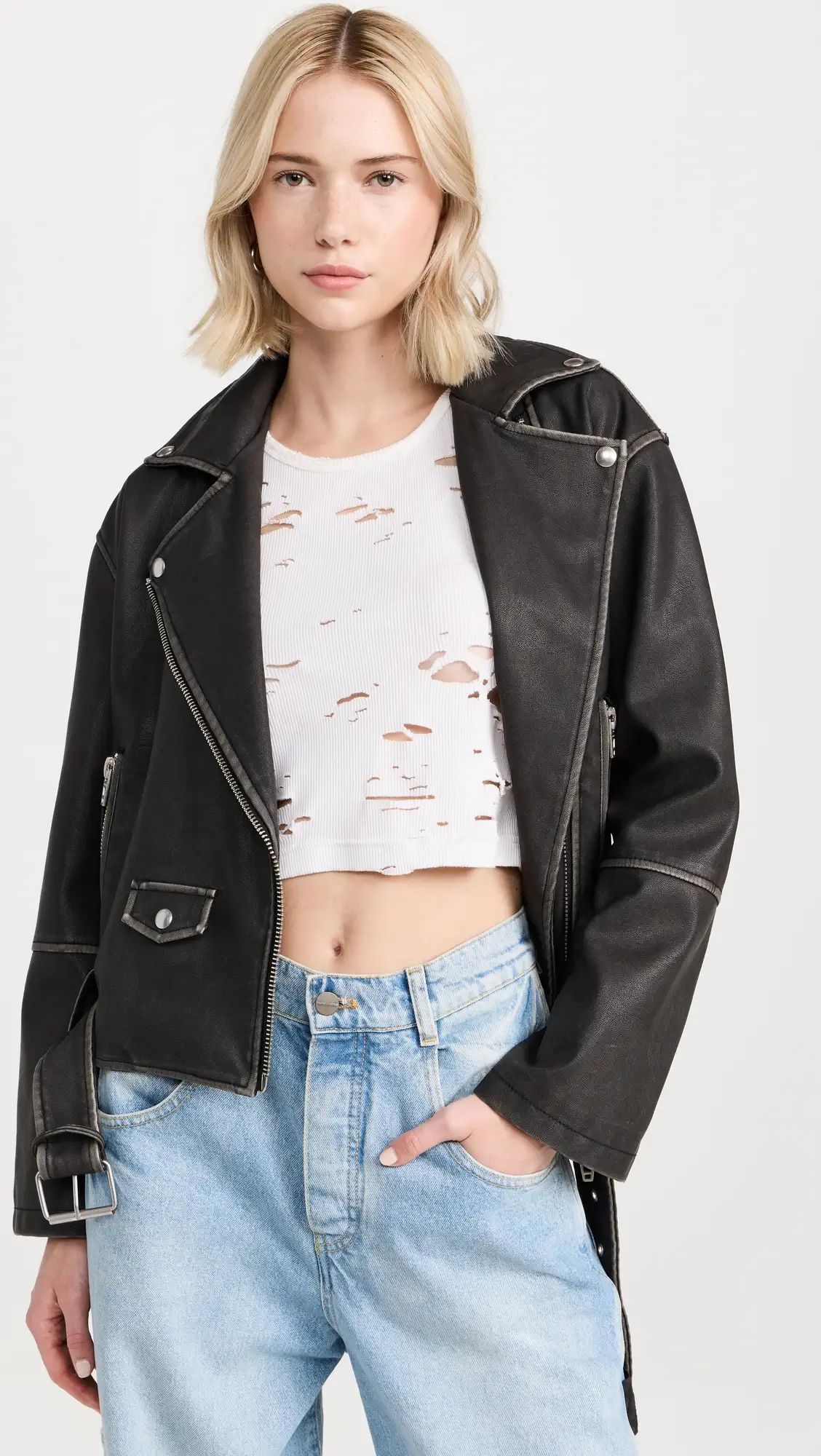 BLANKNYC Vegan Leather Moto Jacket with Belt | Shopbop | Shopbop
