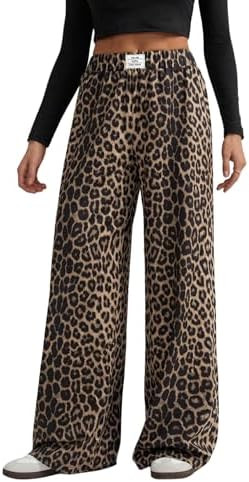 GORGLITTER Women's Leopard Pants Cheetah Print Wide Leg Elastic High Waisted Baggy Sweatpants | Amazon (US)