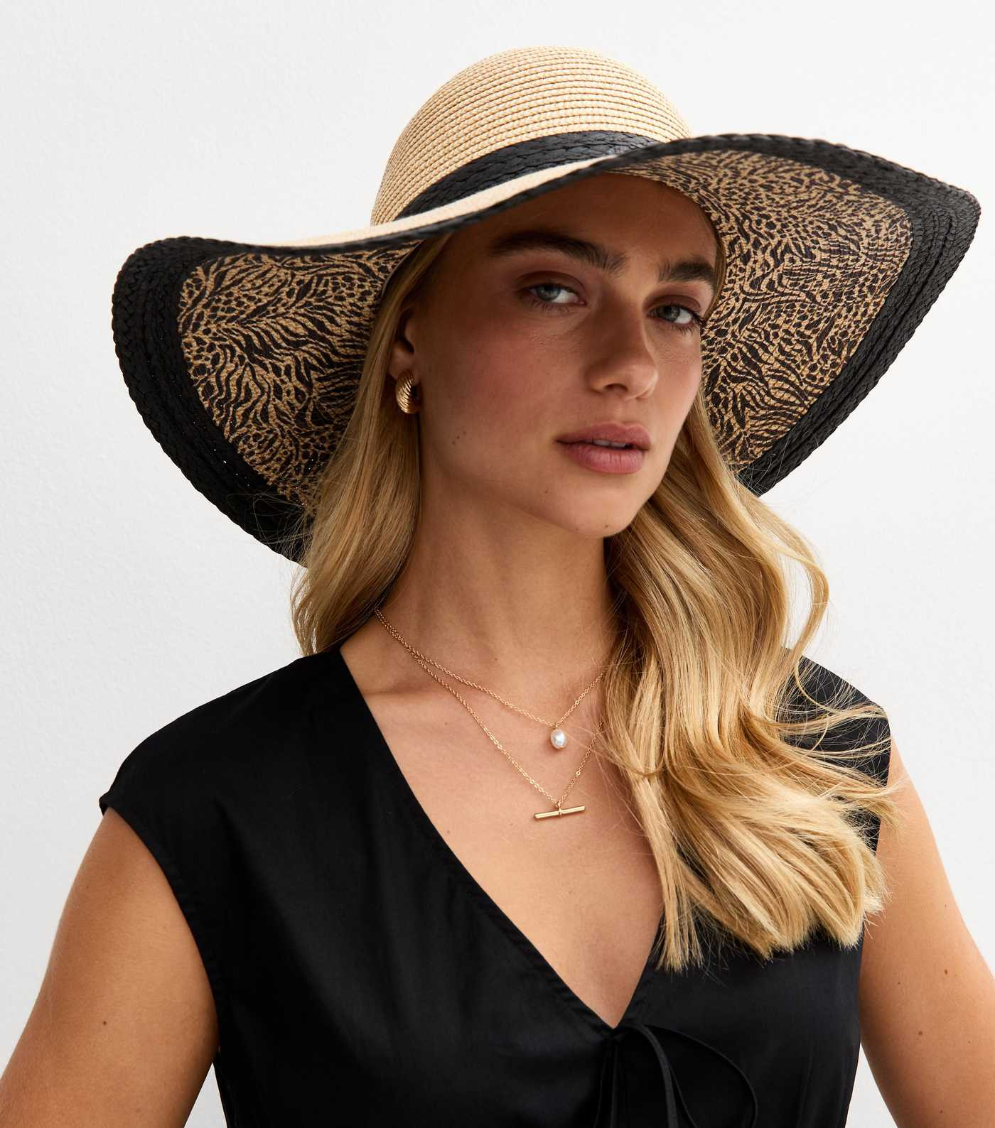 Stone Animal Print Brim Straw Floppy Hat | New Look | New Look (UK)
