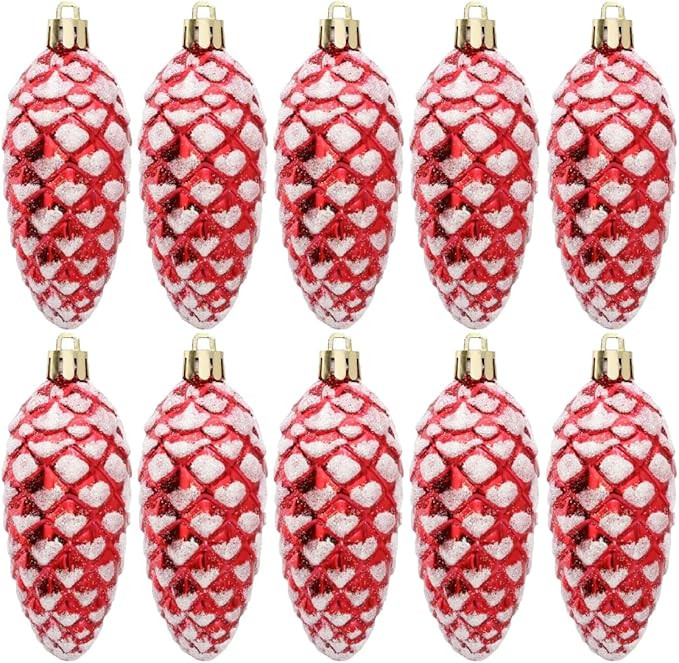 homeemoh 10pcs Snowy Pine Cone Baubles Christmas Hanging Ornament Xmas Tree Plastic Pine Cones De... | Amazon (US)