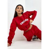 Red Co Ord Chicago Graphic Sweatshirt | Missguided (US & CA)