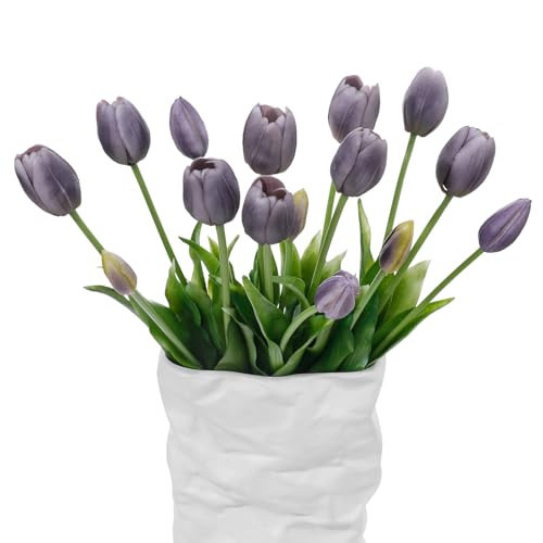 LINSIE 15 Pcs Artificial Flowers Tulips Real Touch Latex Plastic Soft Faux Bouquets for Party, Wedding, Home, Room, Garden Decor (Fall Purple) | Amazon (US)