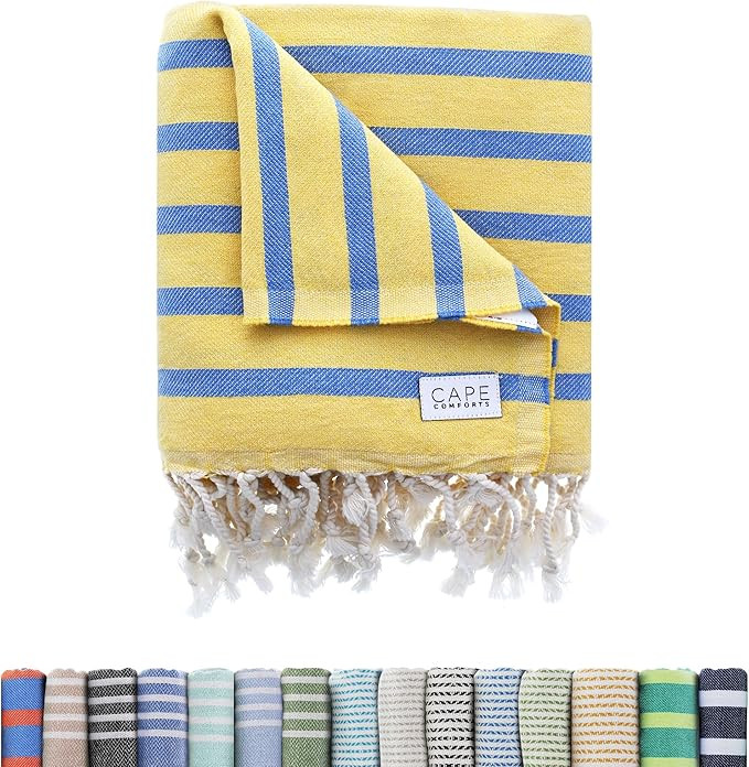 Oversized Turkish Beach Towel, Striped Pale Yellow & Powder Blue - 37'' x 67'' - Super Soft & Lig... | Amazon (US)
