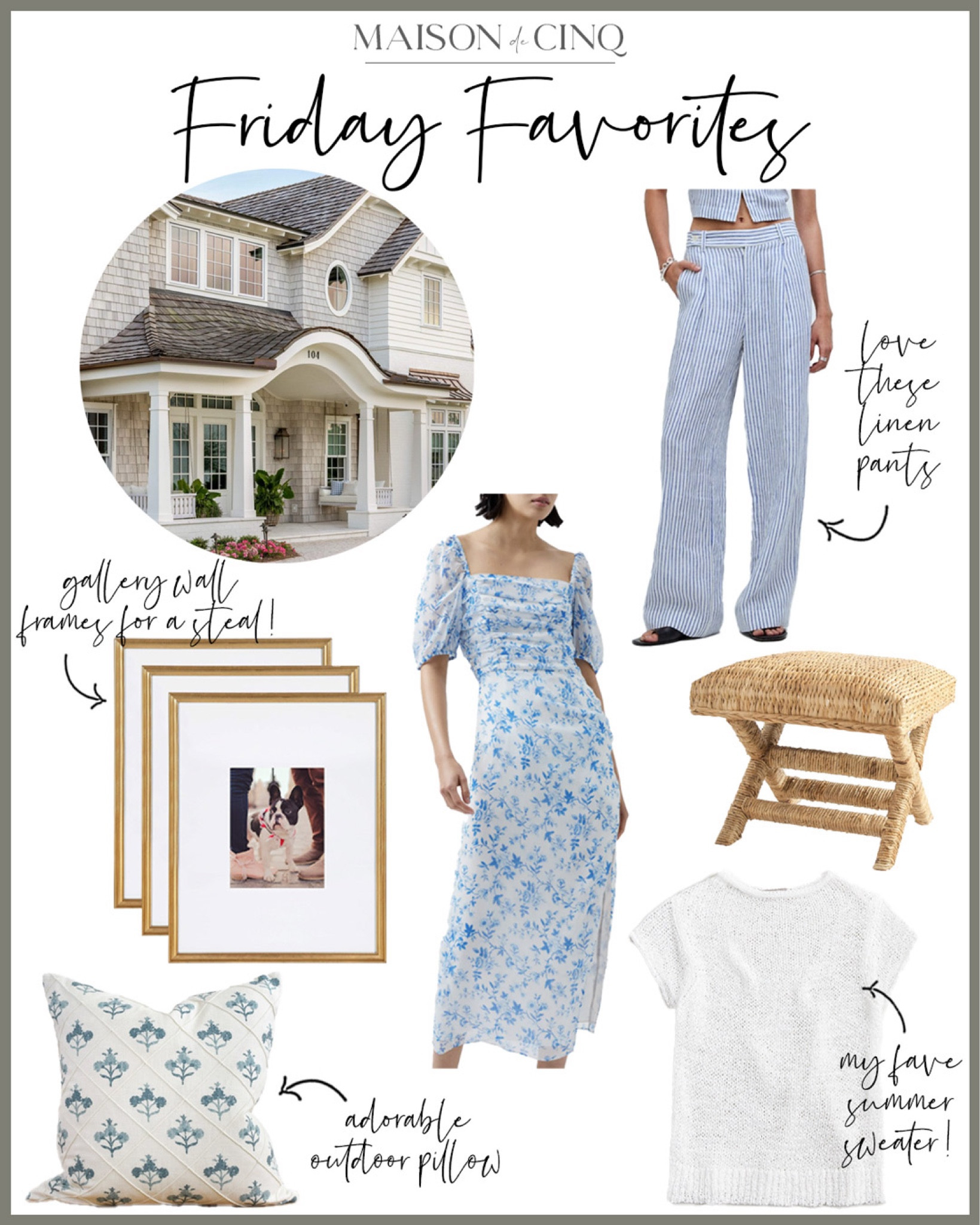 Our Friday Favorites are so good this week! Beautiful linen pants and jumpsuits, wicker and seagrass decor finds,  an adorable summer sweater, and the cutest straw sandals ever, and much more!

#summerdecor #summeroutfit #homedecor #galleryframes #tablelamp #weddingguestdress #throwpillow 

#LTKSeasonal #LTKFindsUnder50 #LTKHome
