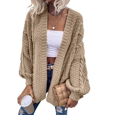 Imily Bela Womens Oversized Open Front Cable Knit Cardigan Sweaters Lantern Long Sleeve Chunky Outwear Coats Khaki XL | Target