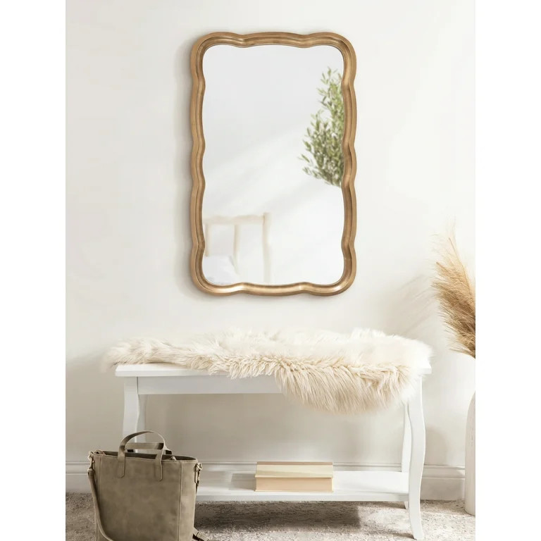 Kate and Laurel Hatherleigh Scallop Wooden Vintage Wavy Wall Mirror, 24 x 38, Antique Gold | Walmart (US)