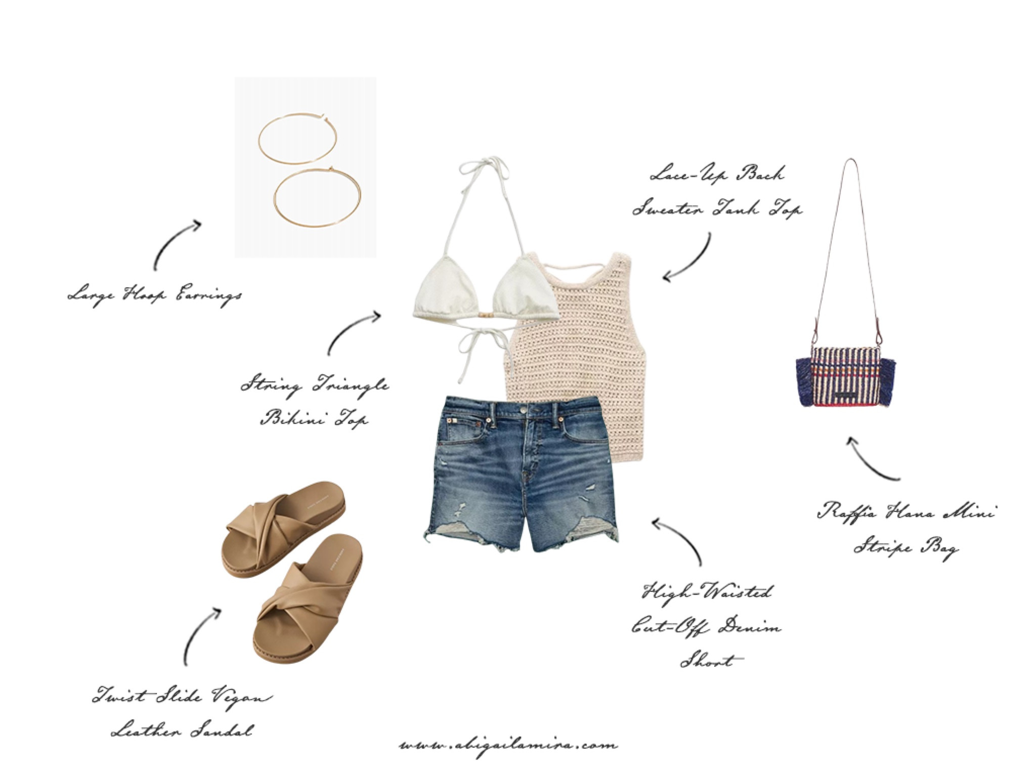This ensemble captures the essence of summer concerts, beach cookouts, and trips to Mexico with friends. The sweater tank top is an excellent cover-up for a string bikini, while high-waisted cutoffs and slides make for a perfect combination. A raffia mini bag and large hoop earrings complete the look. 

#LTKFindsUnder50 #LTKMidsize #LTKStyleTip