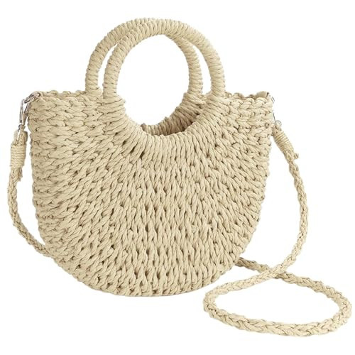 Straw Purses for Women 2025 Summer Crossbody Bags Handmade Woven Purse Summer Beach Tote Bag Straw Satchel Handbag Beige | Amazon (US)