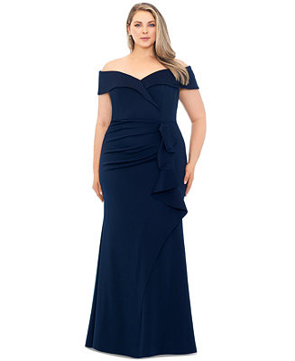 Plus Size Off-The-Shoulder Scuba Crepe Gown | Macy's