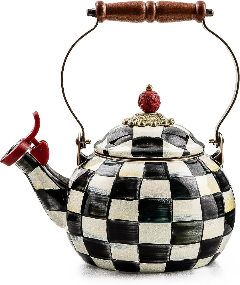 MACKENZIE-CHILDS Whistling Tea Kettle, Black-and-White Courtly Check     Hand-painted design, mad... | Amazon (US)