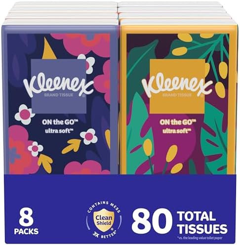 Kleenex On-The-Go Facial Tissues, 8 On-The-Go Packs, 10 Tissues per Box, 3-Ply (80 Total), Packag... | Amazon (US)