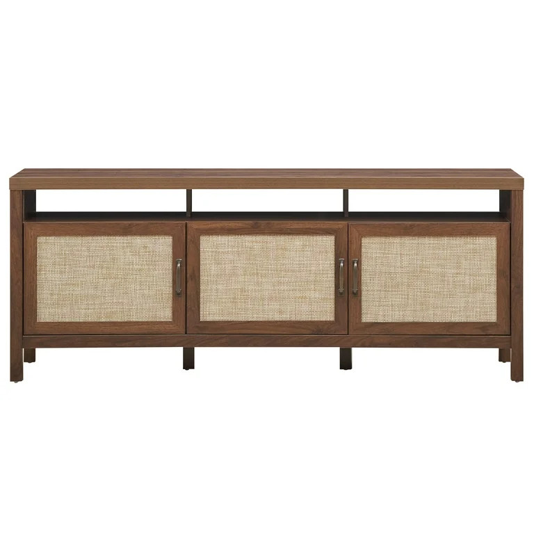 Topbuy Universal TV Stand Cabinet Television Media Console with 3 Rattan Doors Walnut | Walmart (US)