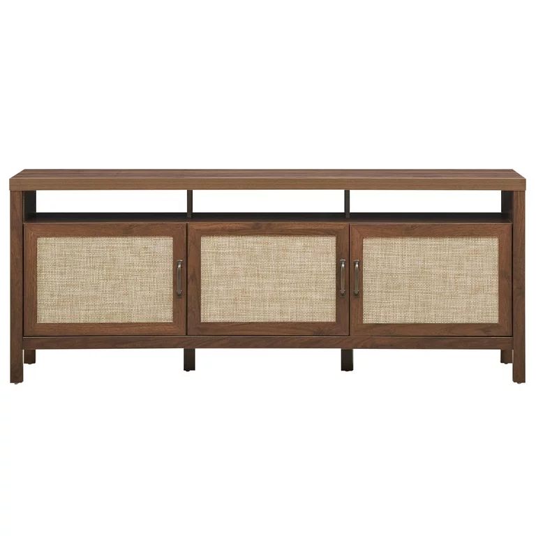 Topbuy Universal TV Stand Cabinet Television Media Console with 3 Rattan Doors Walnut | Walmart (US)