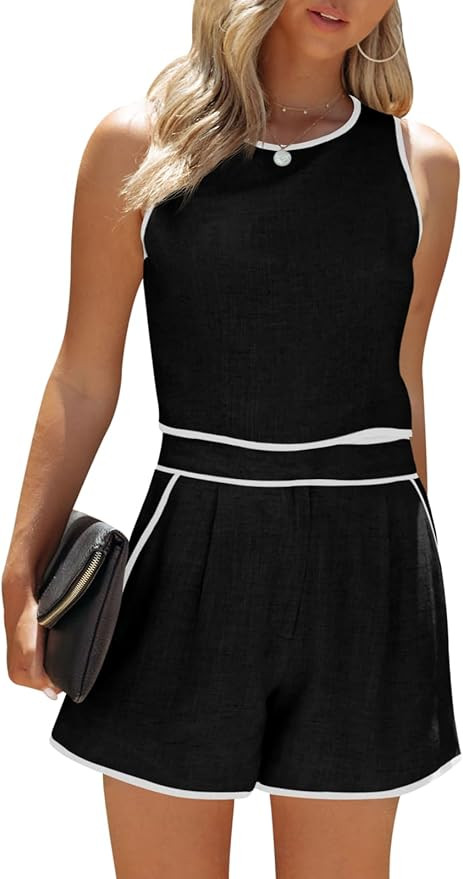 Fessceruna Women's Workout Sets 2 piece Sleeveless Tank Tops and Shorts Zip Back High Waist Summe... | Amazon (US)