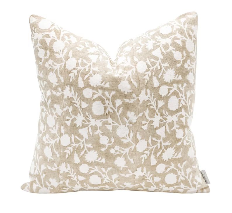 Designer Floral Tan Beige on off White Linen Pillow Cover Tan - Etsy | Etsy (US)