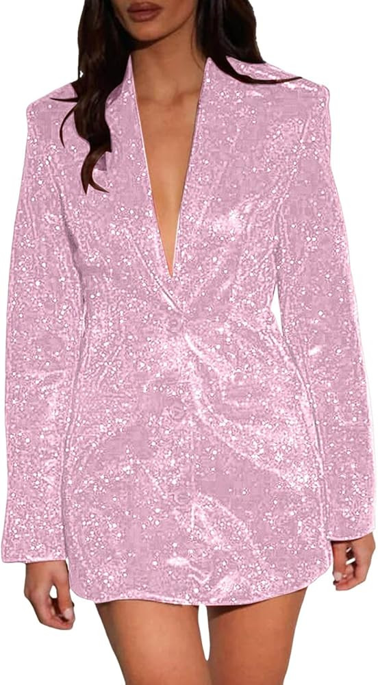 Button Blazer Dress for Women Sexy Long Blazers Jackets Outfit | Amazon (US)