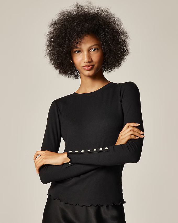 Refined rib long-sleeve T-shirt with button cuffs | J. Crew US