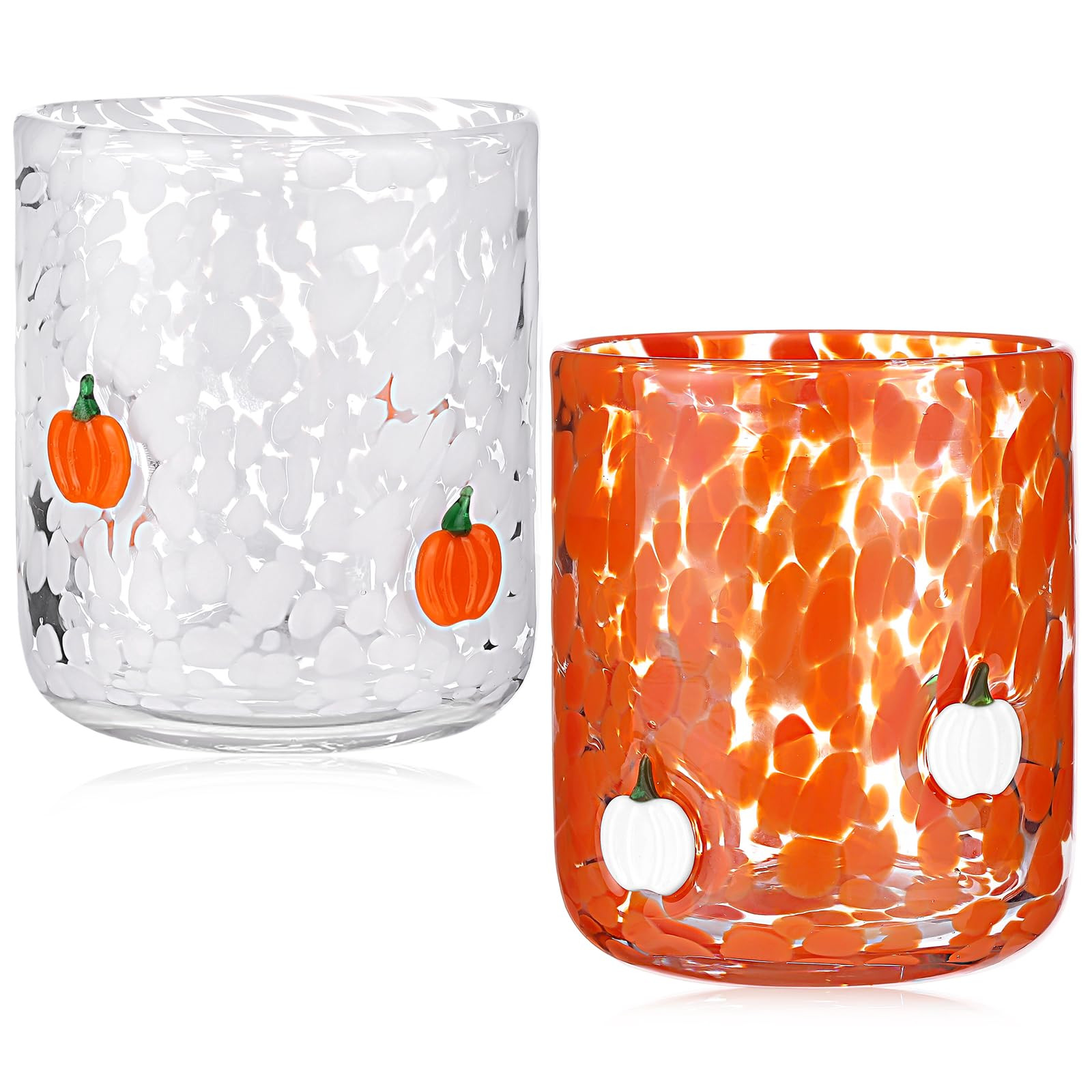 Yoiemivy 2 Pack Fall Icon Juice Glasses Pumpkin Glass Cups 14 oz Double Old Fashioned Stemless Wi... | Amazon (US)