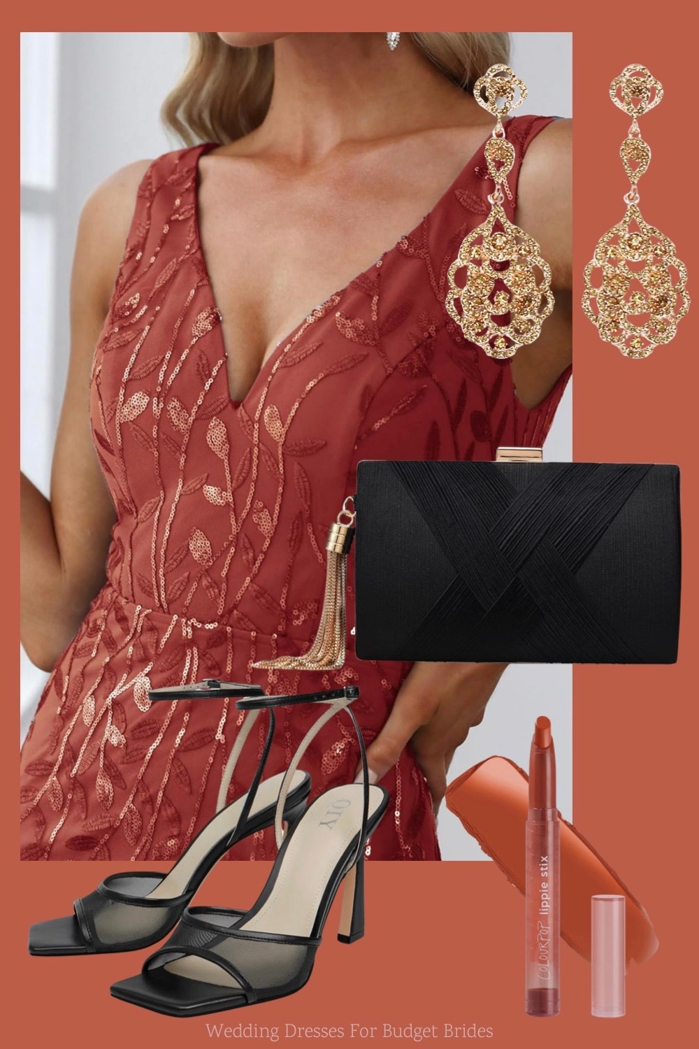 Sleek formal long burnt orange wedding guest dress and accessories on Amazon. 

Burnt orange is a popular color for fall weddings!

#LTKWedding #LTKootd #LTKSeasonal