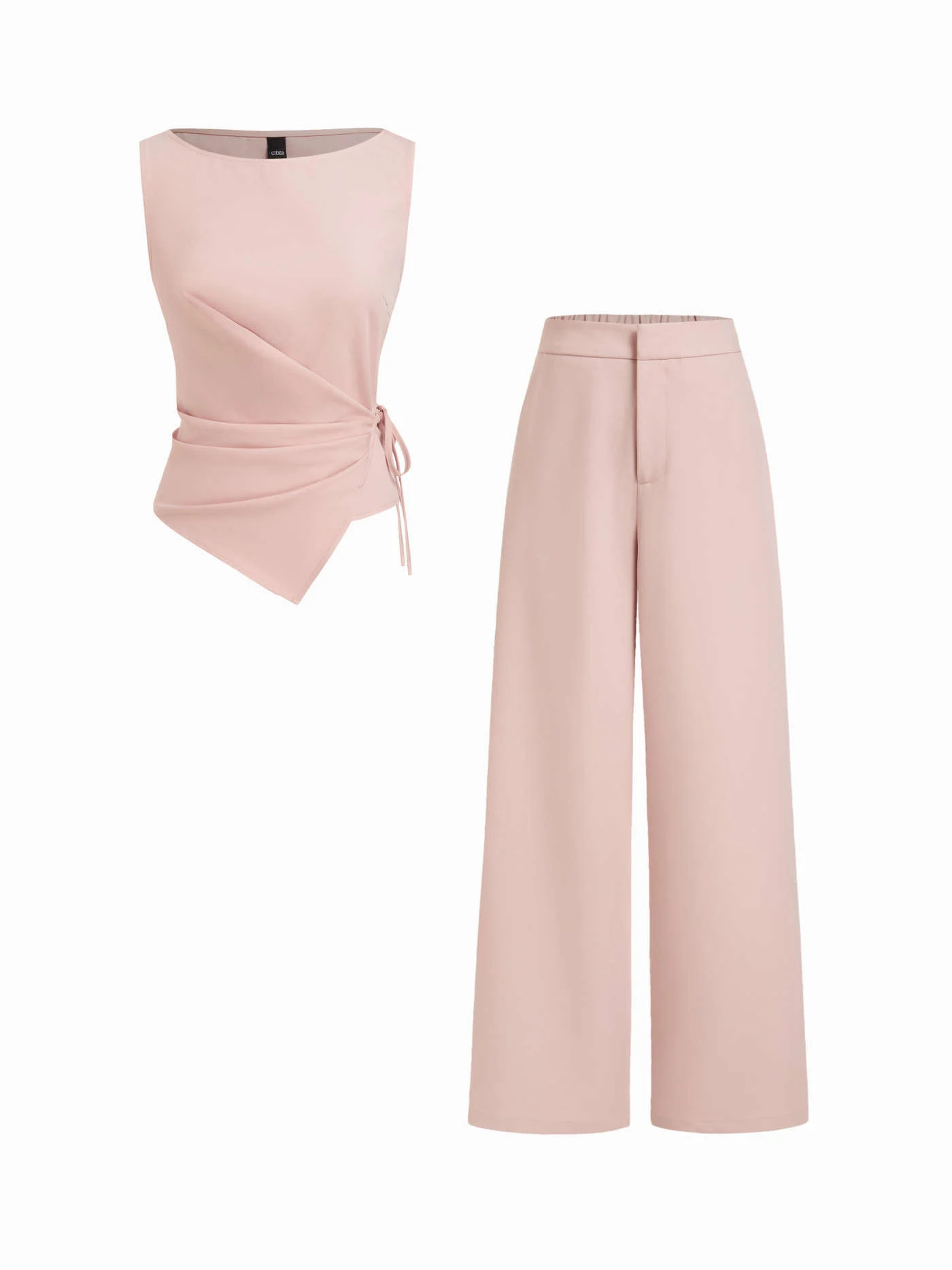 Boat Neck Striped Wrap Knotted Top & Mid Rise Straight Leg Trousers Set | Cider