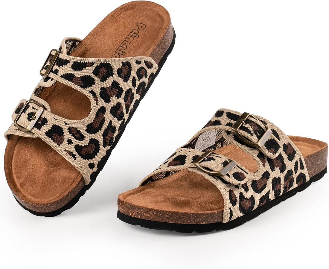 Women's Comfy Arch Support Cork Footbed Adjustable Knitting Straps Indoor and Outdoor Slides Sand... | Amazon (US)