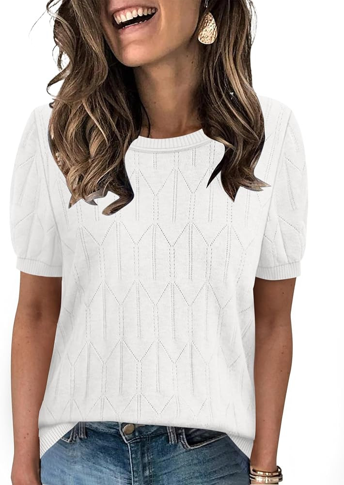 Sampeel Short Sleeve Sweater for Women Round Neck Knit Work Tops Beach Fashion Vacation Clothes S... | Amazon (US)