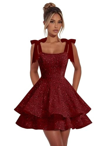 UZN Sparkly Homecoming Dresses 2025 Sequin Burgundy Tiered Short HOCO Dress for Teens with Bow Glitter A Line Cocktail Party Birthday Prom Gowns 4 | Amazon (US)