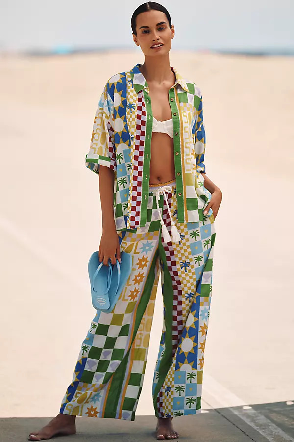 Linen Blend Short-Sleeve Buttondown Shirt | Anthropologie (US)