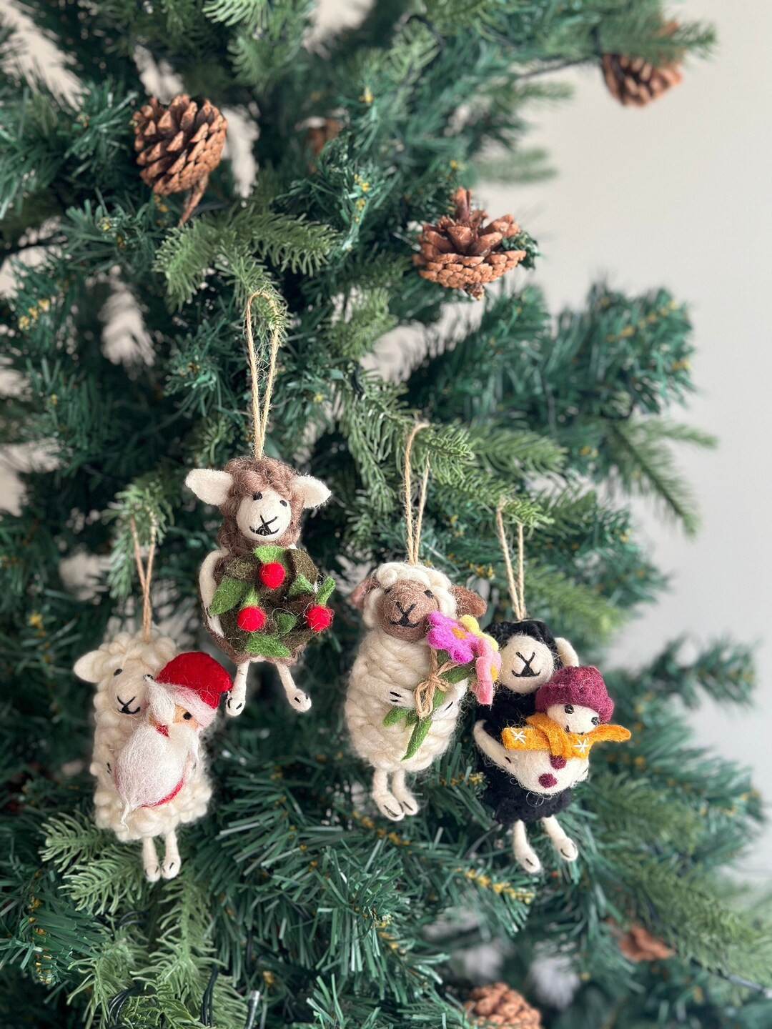 Felt Sheep Holding Flowers Ornament, Christmas Ornament, Jute Thread String, Biodegradable, Tree ... | Etsy (US)