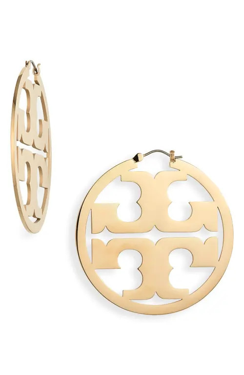 Tory Burch Miller Logo Hoop Earrings in Tory Gold at Nordstrom | Nordstrom