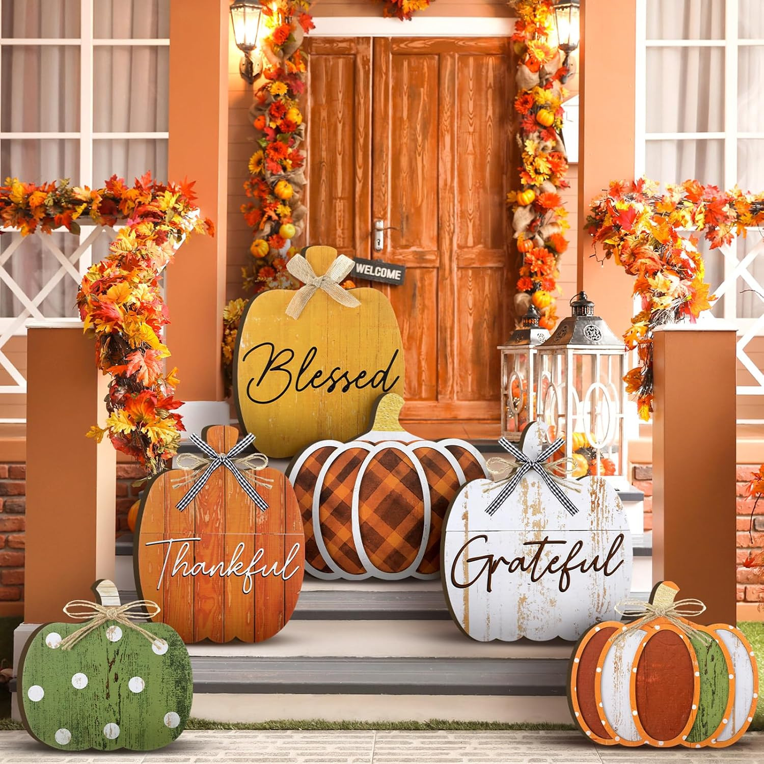 Moucuny Set of 6 Farmhouse Outdoor Fall Decoration for Home Porch, Pumpkin | Amazon (US)