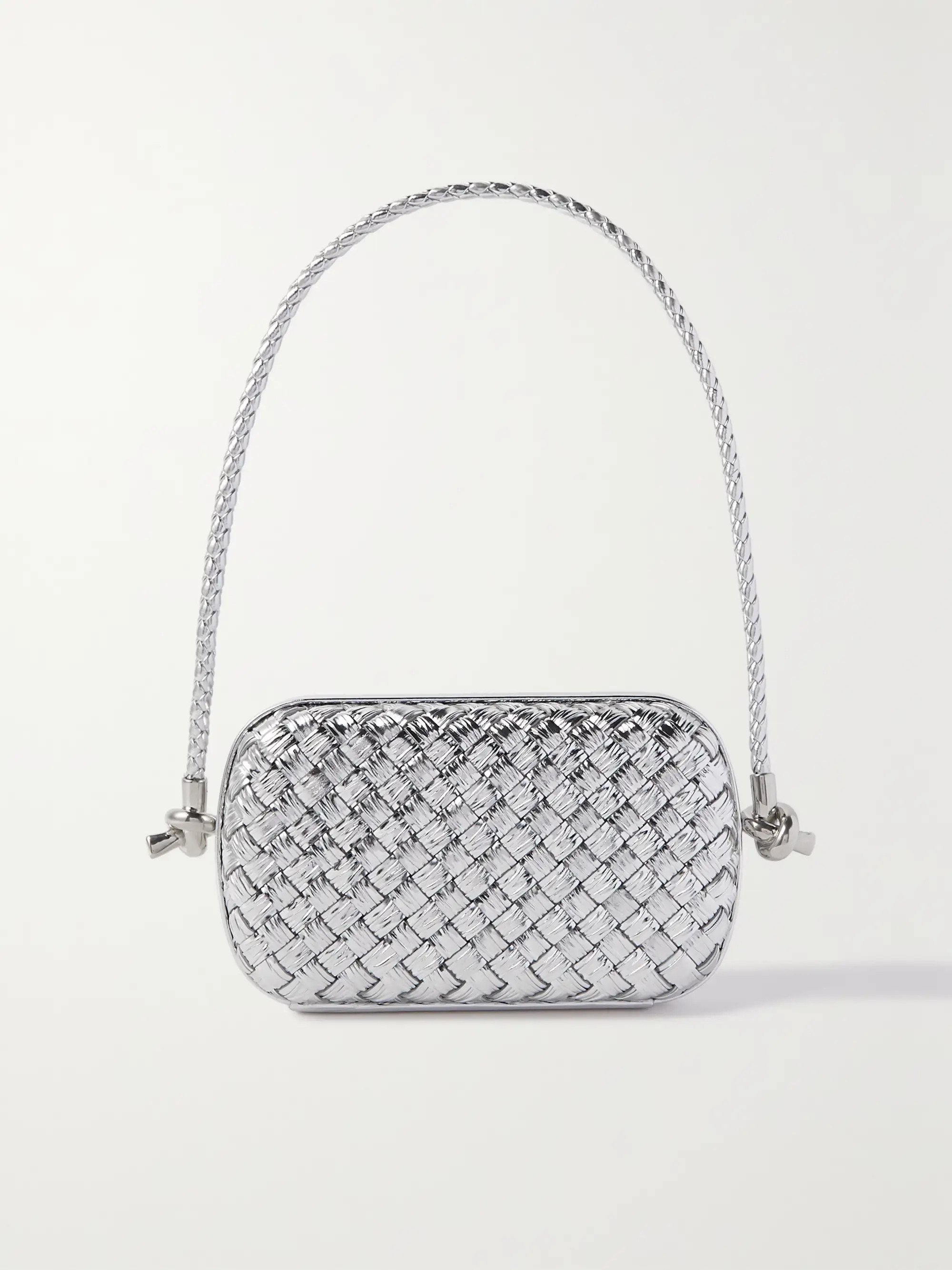 Knot-embellished metallic intrecciato plissé leather shoulder bag | NET-A-PORTER (UK & EU)