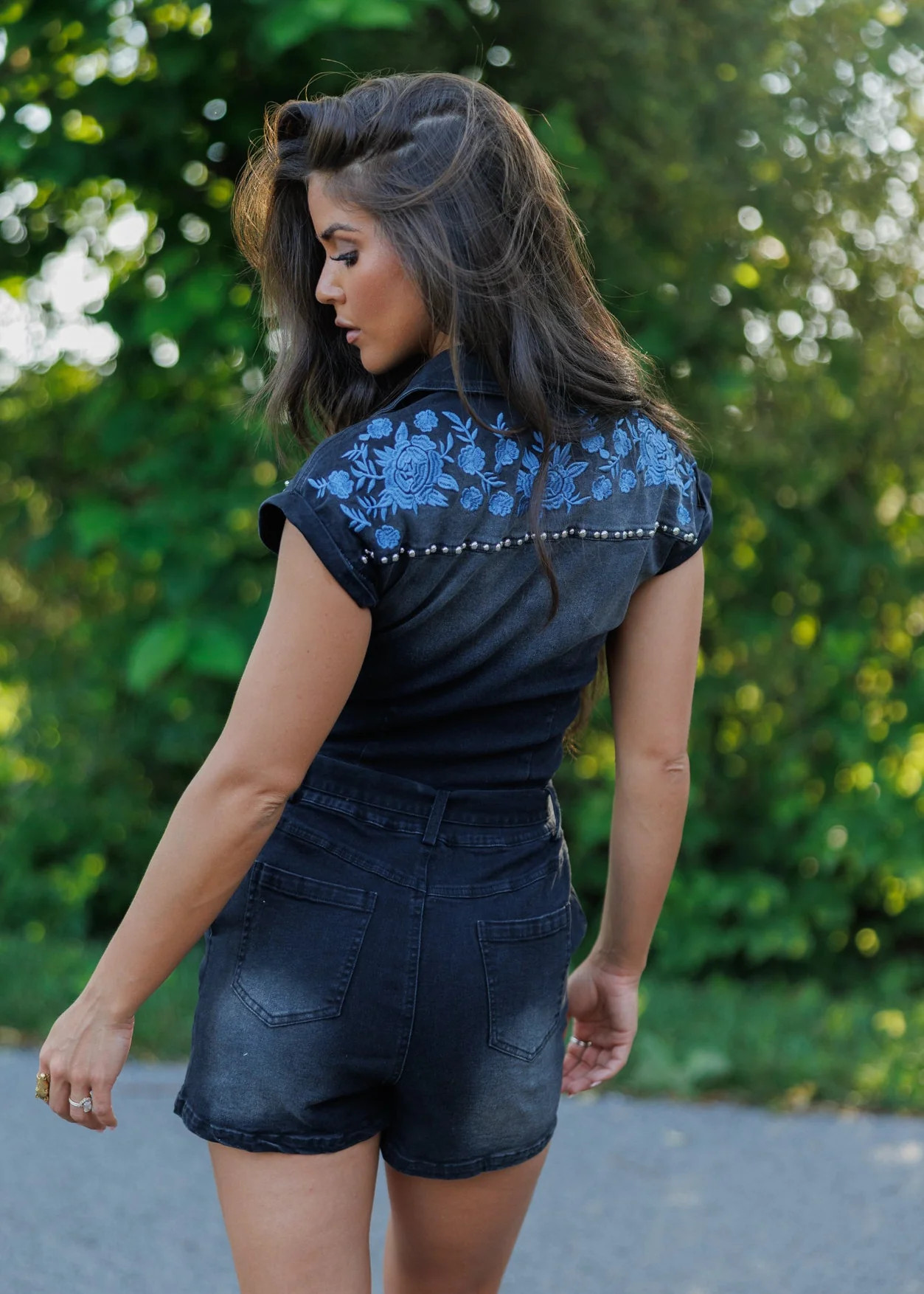 Midnight Rodeo Denim Romper | Glitzy Bella