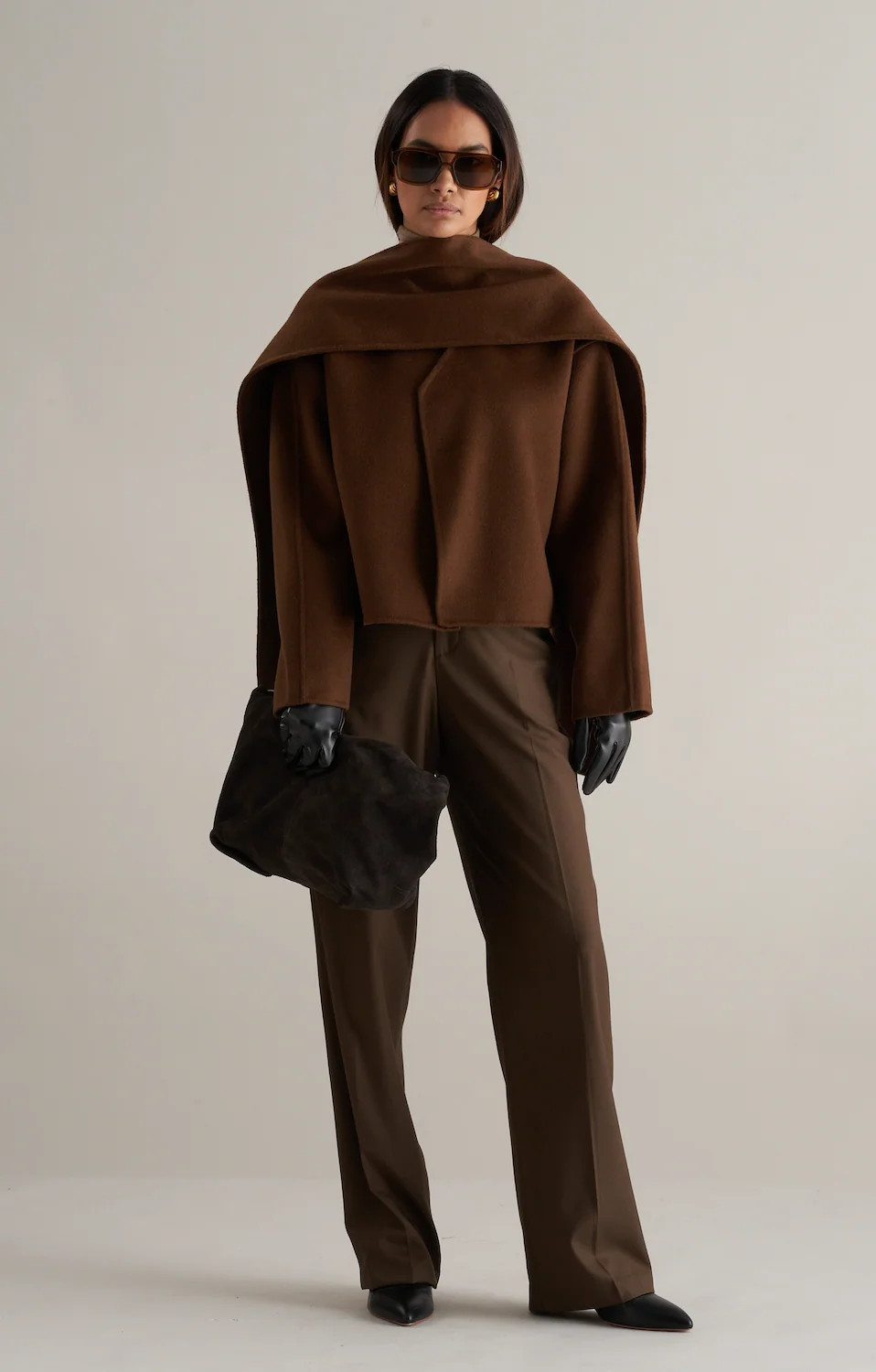 Tol Wool Jacket with Scarf Chocolate Brown | Marcela London