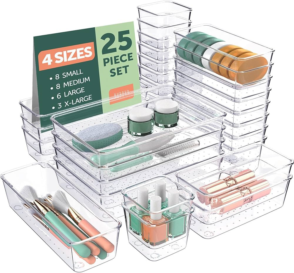 Ruboxa Clear Drawer Organizer, [25 PCS] Plastic Organizers for Home Organization and Storage, Inc... | Amazon (US)