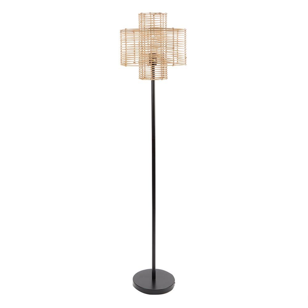 Cyndi 64 in. Black and Tan Rattan Floor Lamp | The Home Depot