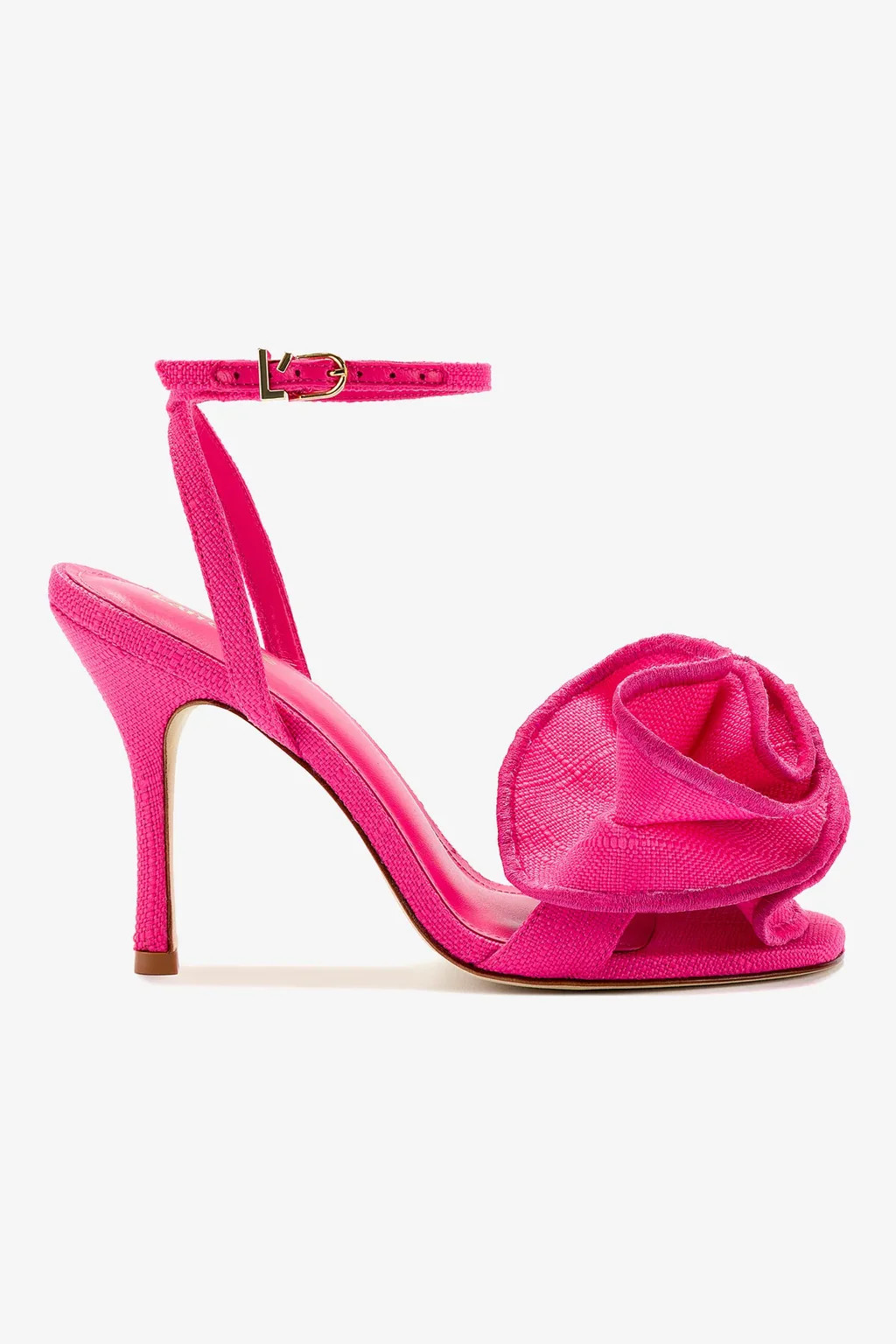Penelope Ruffle Sandal In Pink Raffia | Larroude