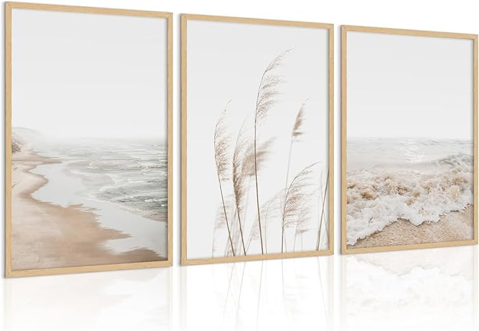 Beach Wall Art Boho Prints Coastal Canvas Wall Art Decor Beach Pictures Pampas Grass Ocean Poster... | Amazon (US)