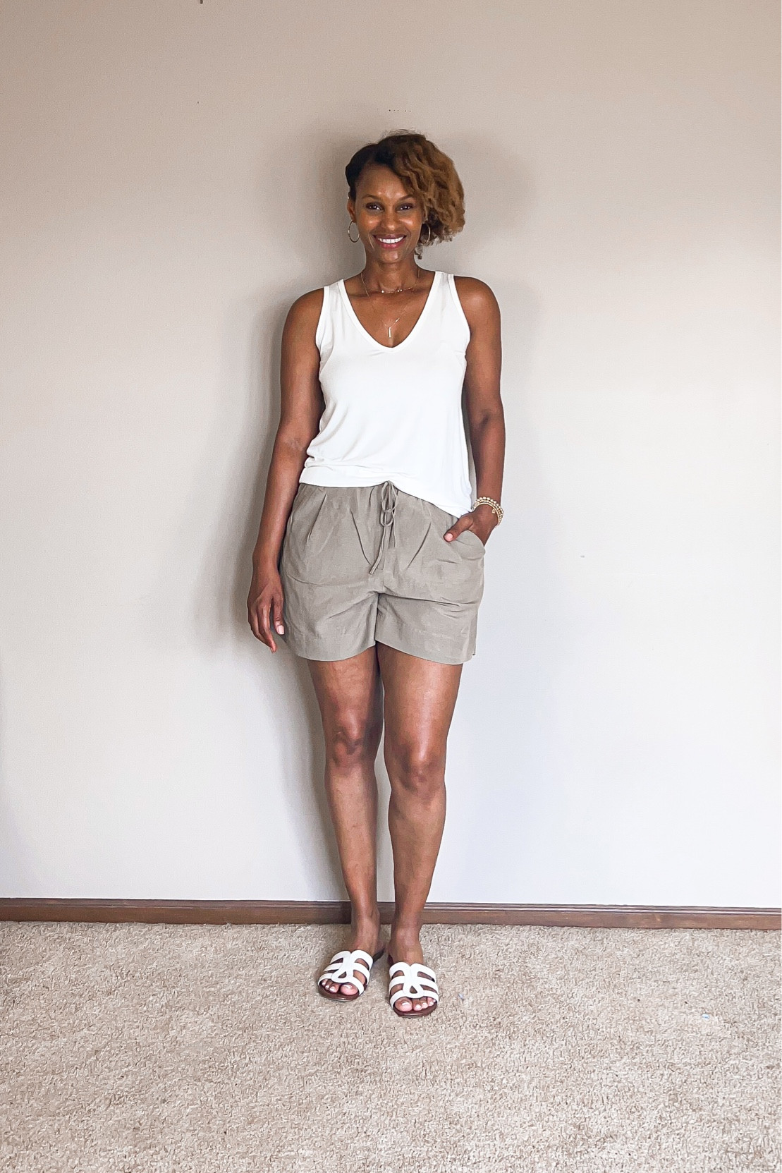 Simple casual summer outfit idea. Linen shorts to keep you cool and each piece is very budget friendly.

#LTKSeasonal #LTKover40 #LTKstyletip