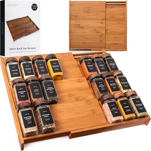 EDELHAUS Spice Drawer Organizer - Expandable Spice Rack for Drawer, Black Seasoning Organizer for Drawer Spice Organizer, Spice Organization Seasoning rack insert for Cabinet (Jars Not Included) | Amazon (US)