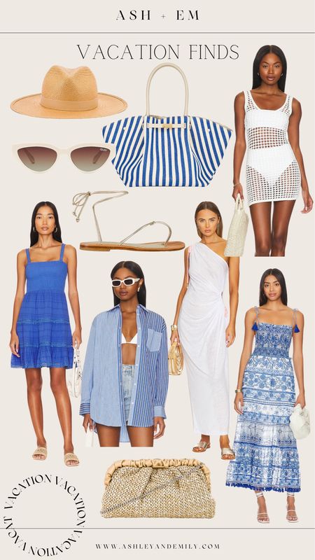 Blue, white and neutral vacation finds from revolve! Revolve vacation finds - swimsuit coverups - beach bags - sandals 

#LTKitbag #LTKswim #LTKshoecrush