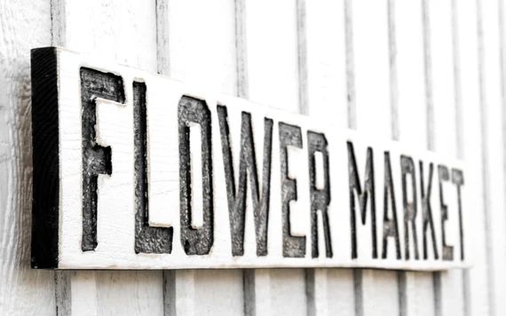 Flower Market Sign  Carved in a Solid Wood Board Rustic - Etsy | Etsy (US)