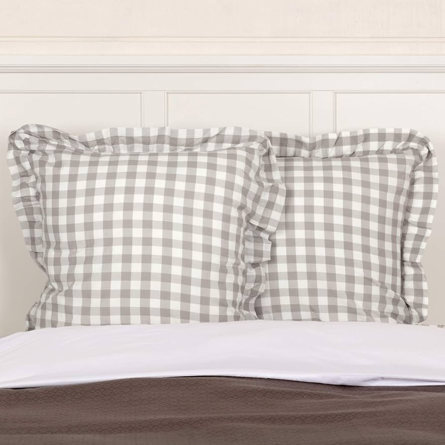VHC Brands Farmhouse Bedding-Annie Buffalo Check White Fabric Euro Sham, 26x26, Grey | Amazon (US)