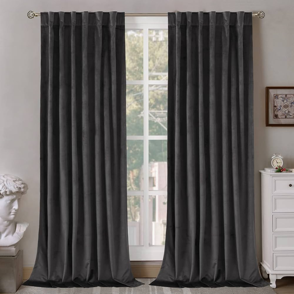 BGment Grey Velvet Blackout Curtains for Living Room, 84 inches Long Thermal Insulated Curtains N... | Amazon (US)