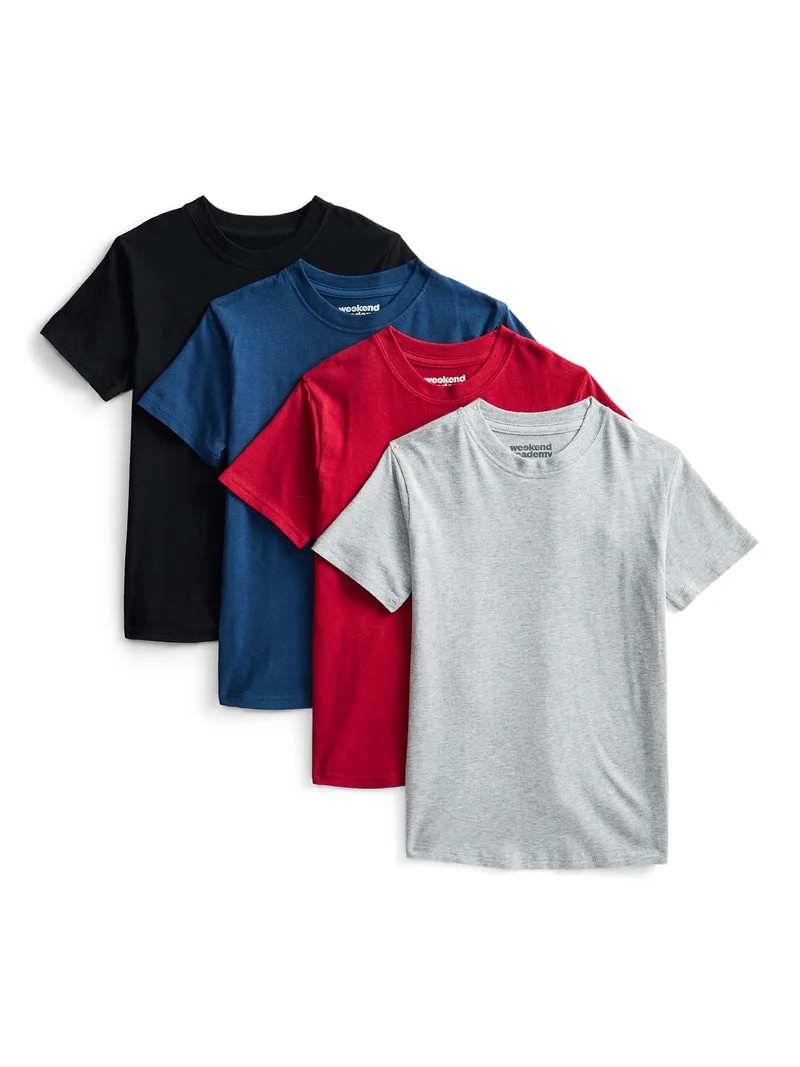 Weekend Academy Boys Cotton Blend Stretch Jersey Tee, 4-Pack, S-XL | Walmart (US)