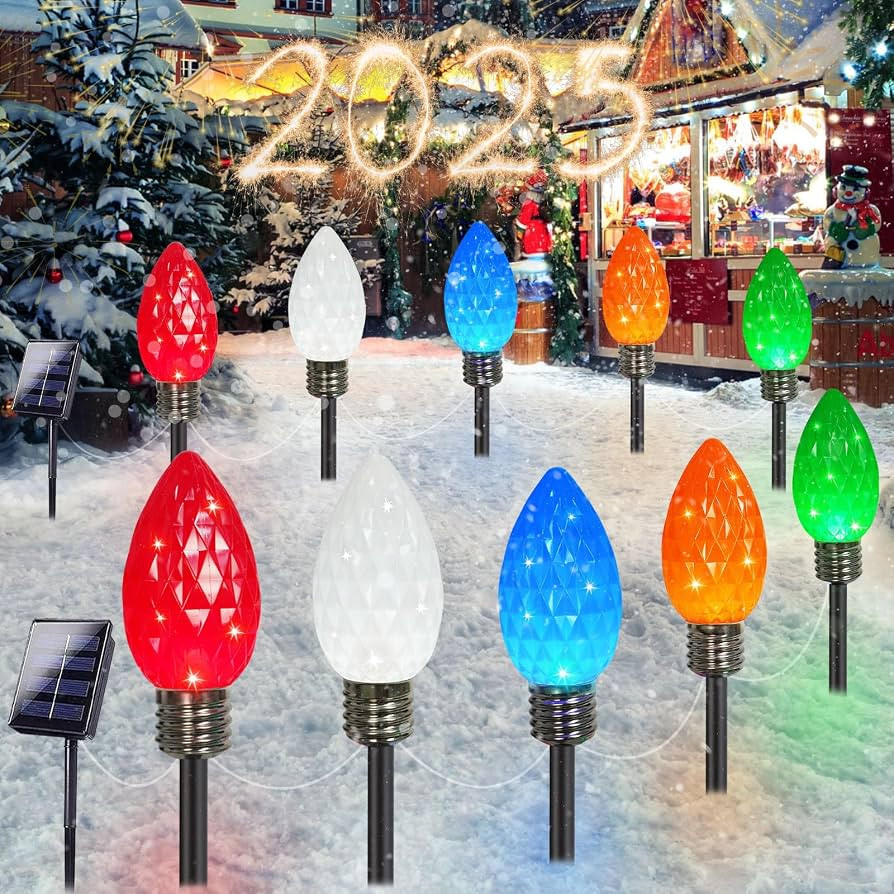 IDEAALS 10 Pack Jumbo Multicolor Solar C9 Christmas Lights Outdoor，LED Solar Pathway Lights Wat... | Amazon (US)