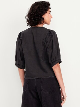 Puff-Sleeve Button-Down Cropped Shirt | Old Navy (US)